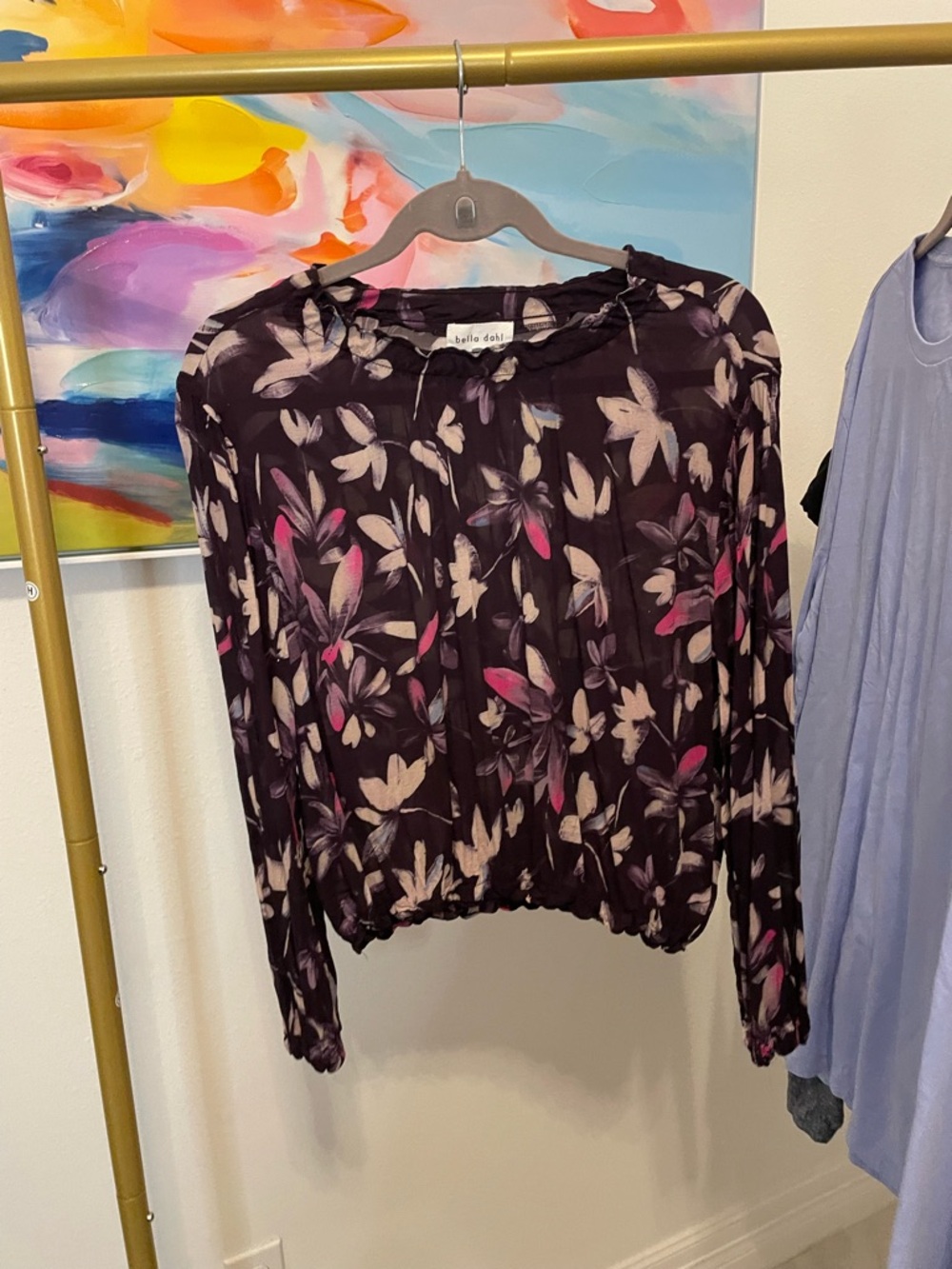 bella dahl Black Floral Long-Sleeve Blouse Medium‎